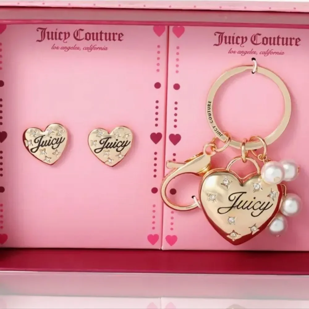 Juicy Couture Heart‎ Keychain & Earring Set w/Crystal Accents